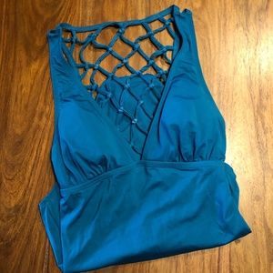 Bright Turquoise One-Piece Net-Back Swimsuit